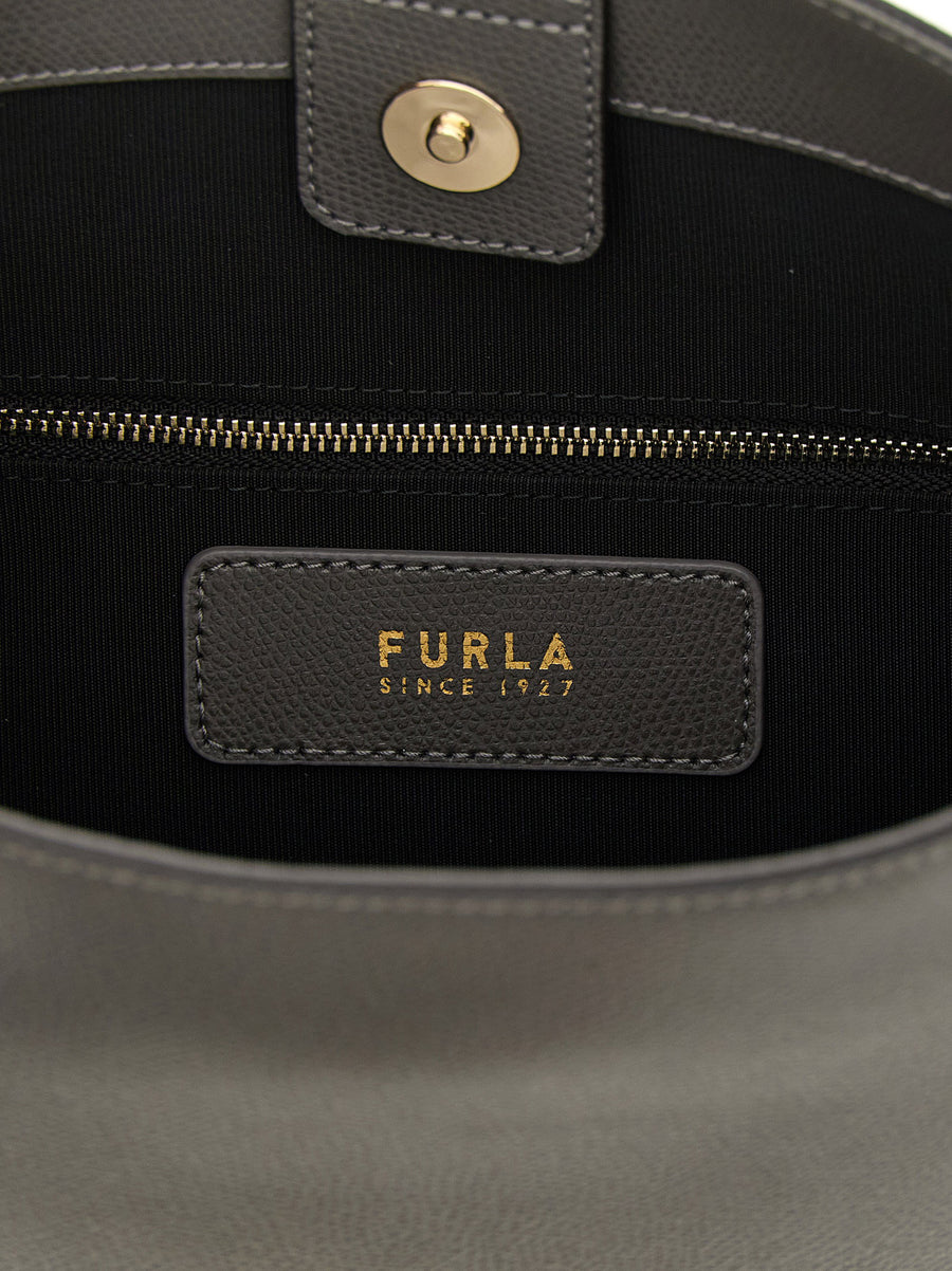 Furla Roxie Small Bucket Bag For Women Luxe Calfskin Shoulder Bag Versatile Gray Grain Print