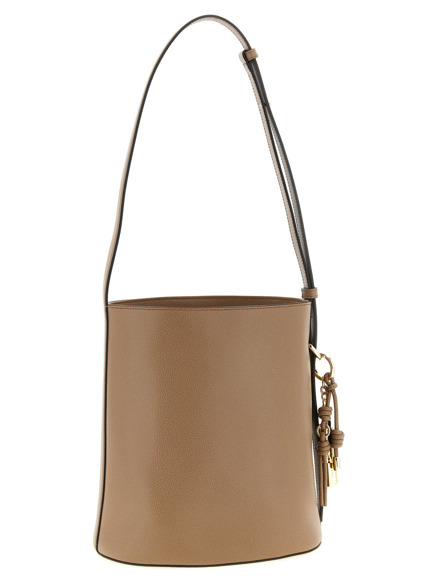 Furla Roxie Small Bucket Bag Beige Calfskin Leather For Women With Secure Magnetic Closure