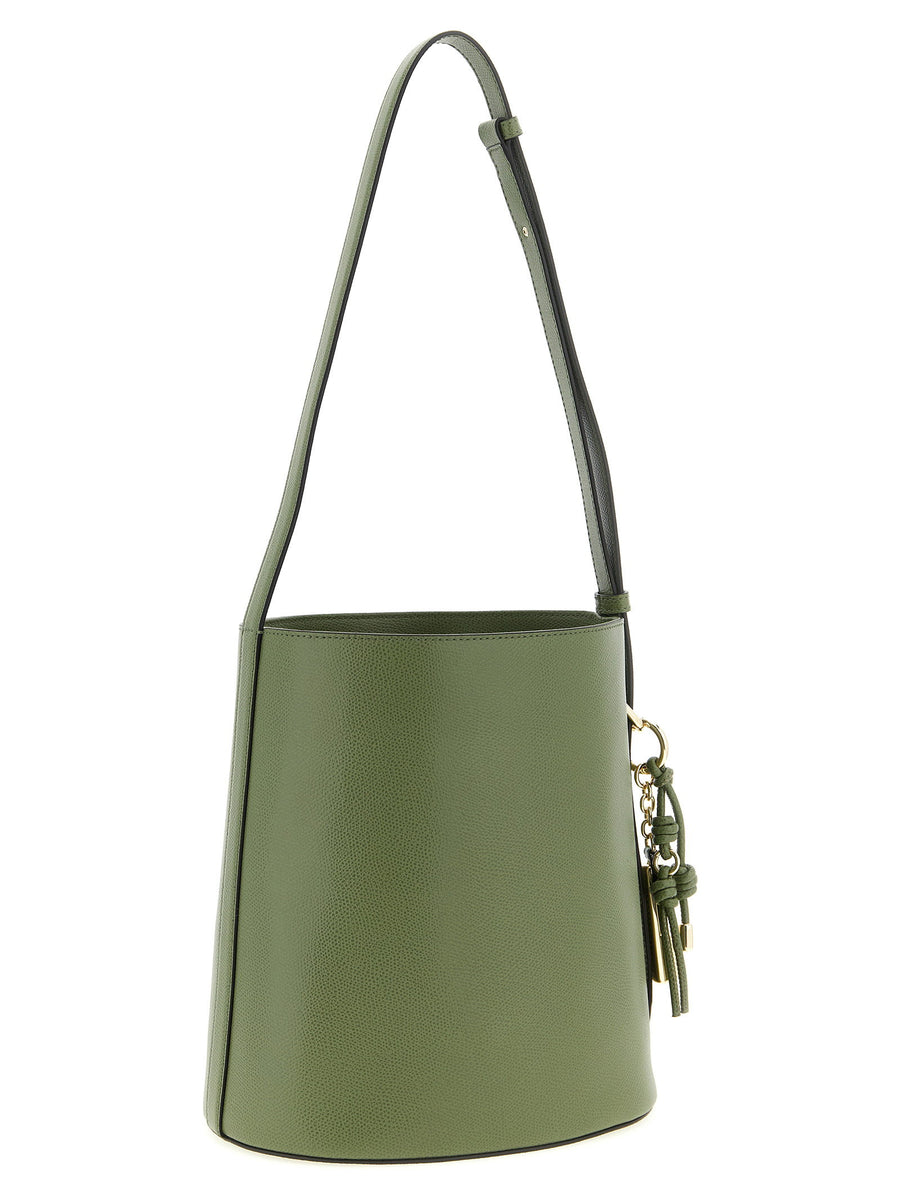 Furla Roxie Small Green Bucket Bag Calfskin Leather With Grain Texture And Metal Logo For Women