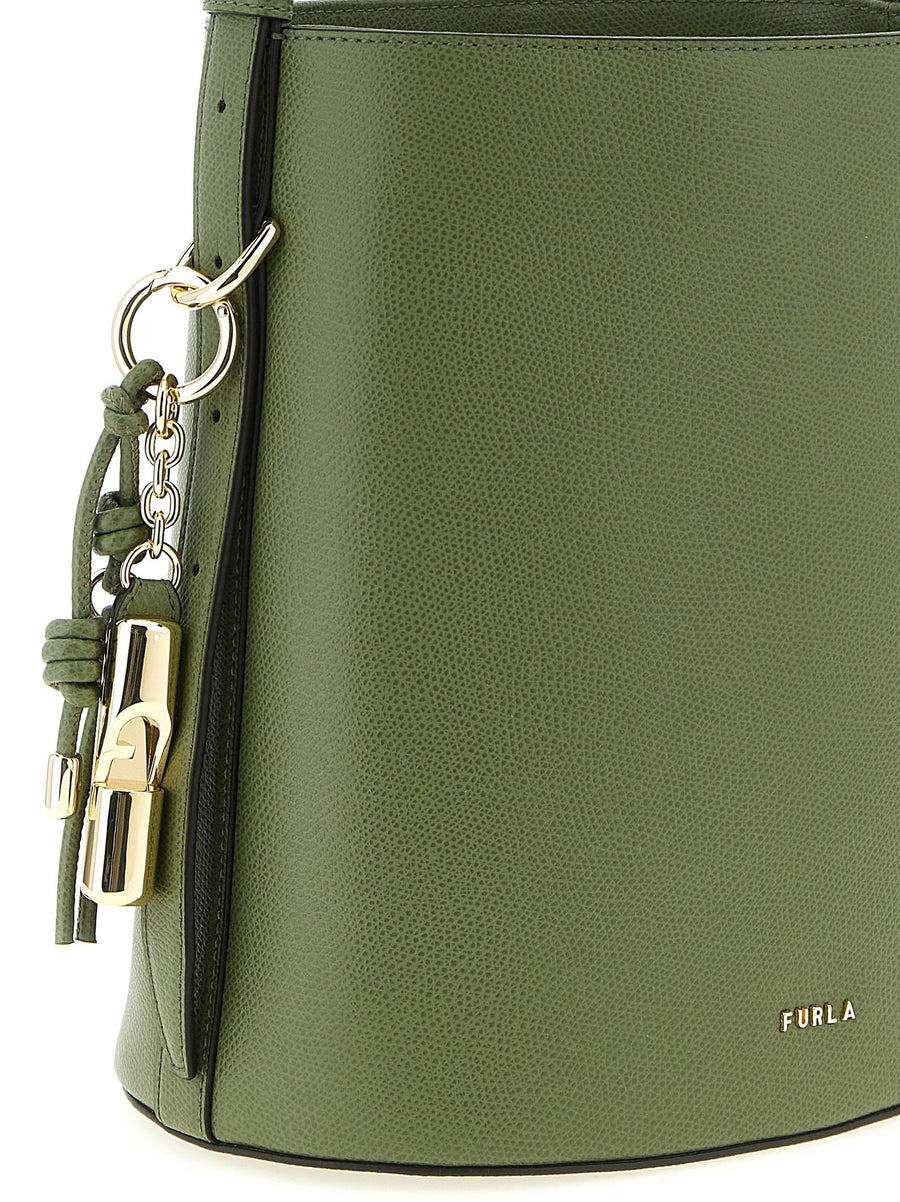 Furla Roxie Small Green Bucket Bag Calfskin Leather With Grain Texture And Metal Logo For Women
