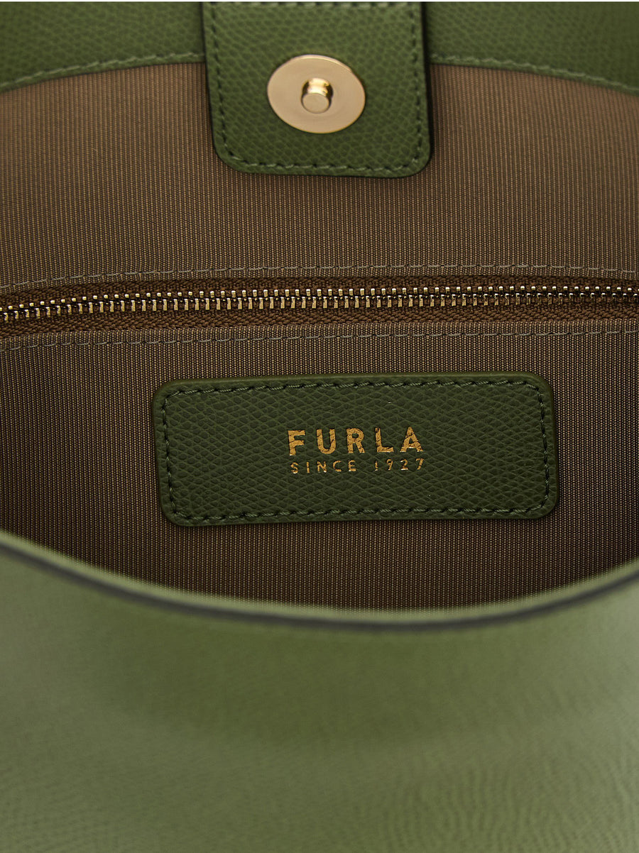 Furla Roxie Small Green Bucket Bag Calfskin Leather With Grain Texture And Metal Logo For Women