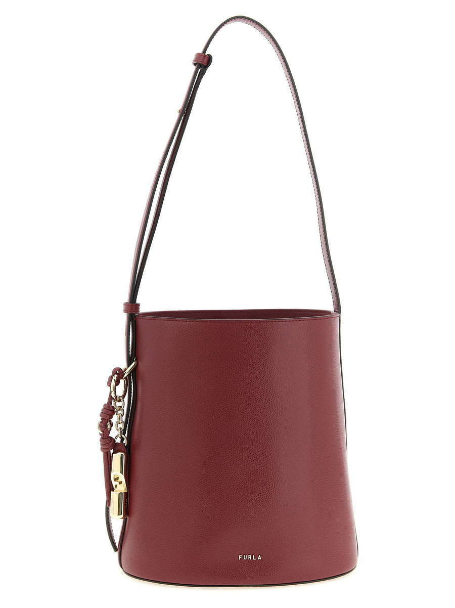 Furla Roxie Small Bucket Bag Bordeaux Calfskin Leather Shoulder Bag For Women Versatile Everyday Luxury
