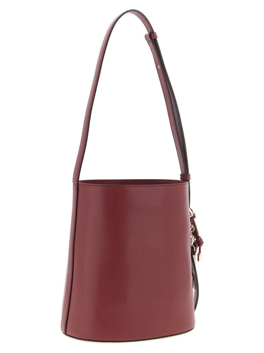 Furla Roxie Small Bucket Bag Bordeaux Calfskin Leather Shoulder Bag For Women Versatile Everyday Luxury