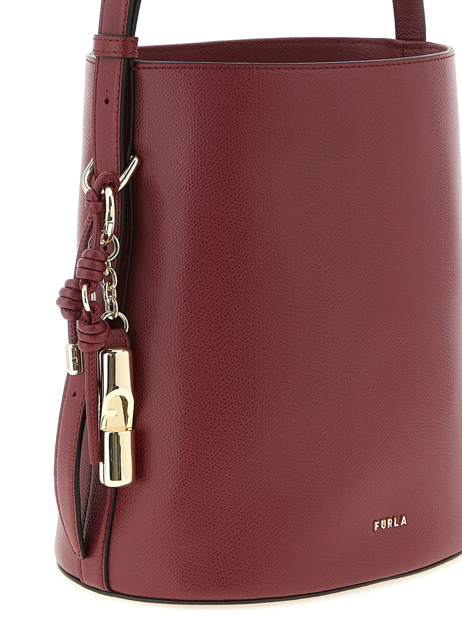 Furla Roxie Small Bucket Bag Bordeaux Calfskin Leather Shoulder Bag For Women Versatile Everyday Luxury