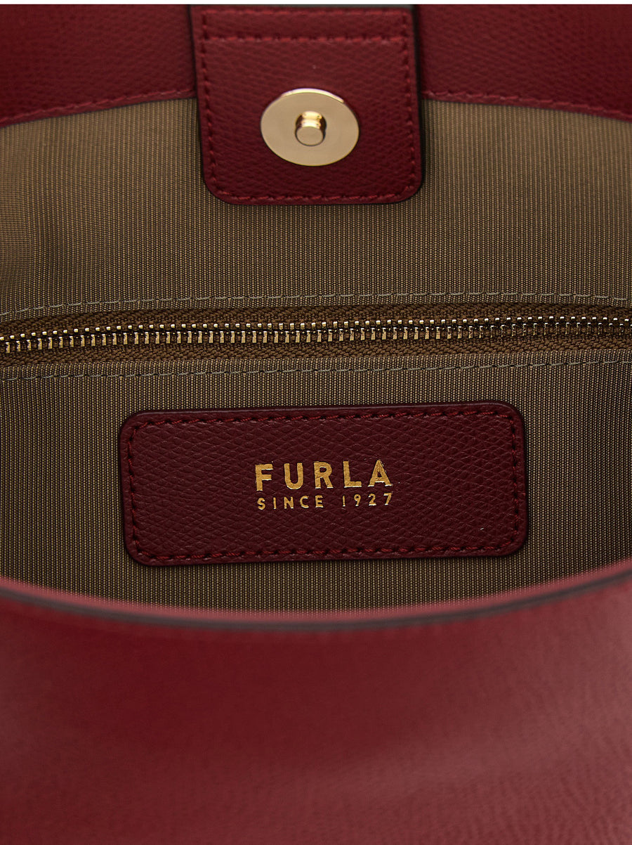 Furla Roxie Small Bucket Bag Bordeaux Calfskin Leather Shoulder Bag For Women Versatile Everyday Luxury