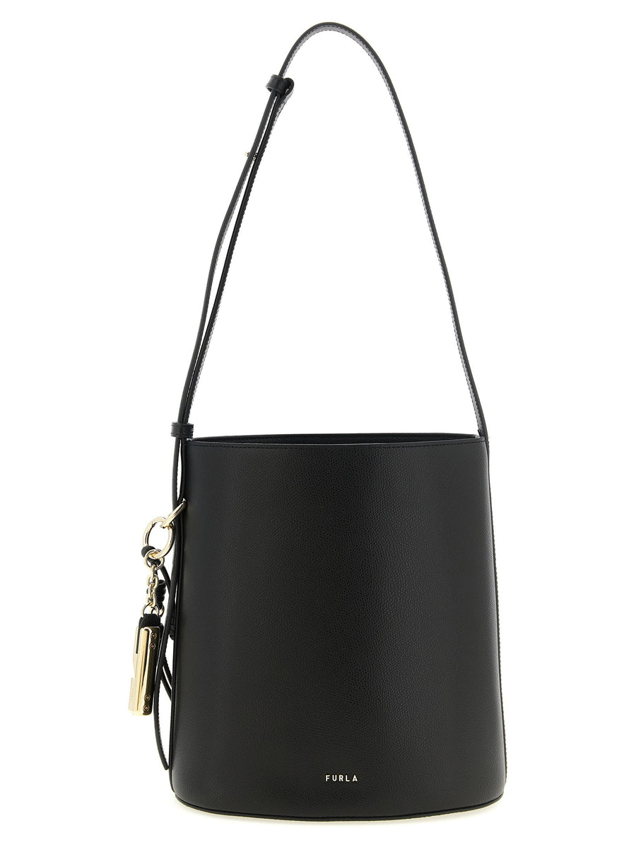 Furla Roxie Small Bucket Bag Calfskin Leather Grain Finish Adjustable Strap For Women