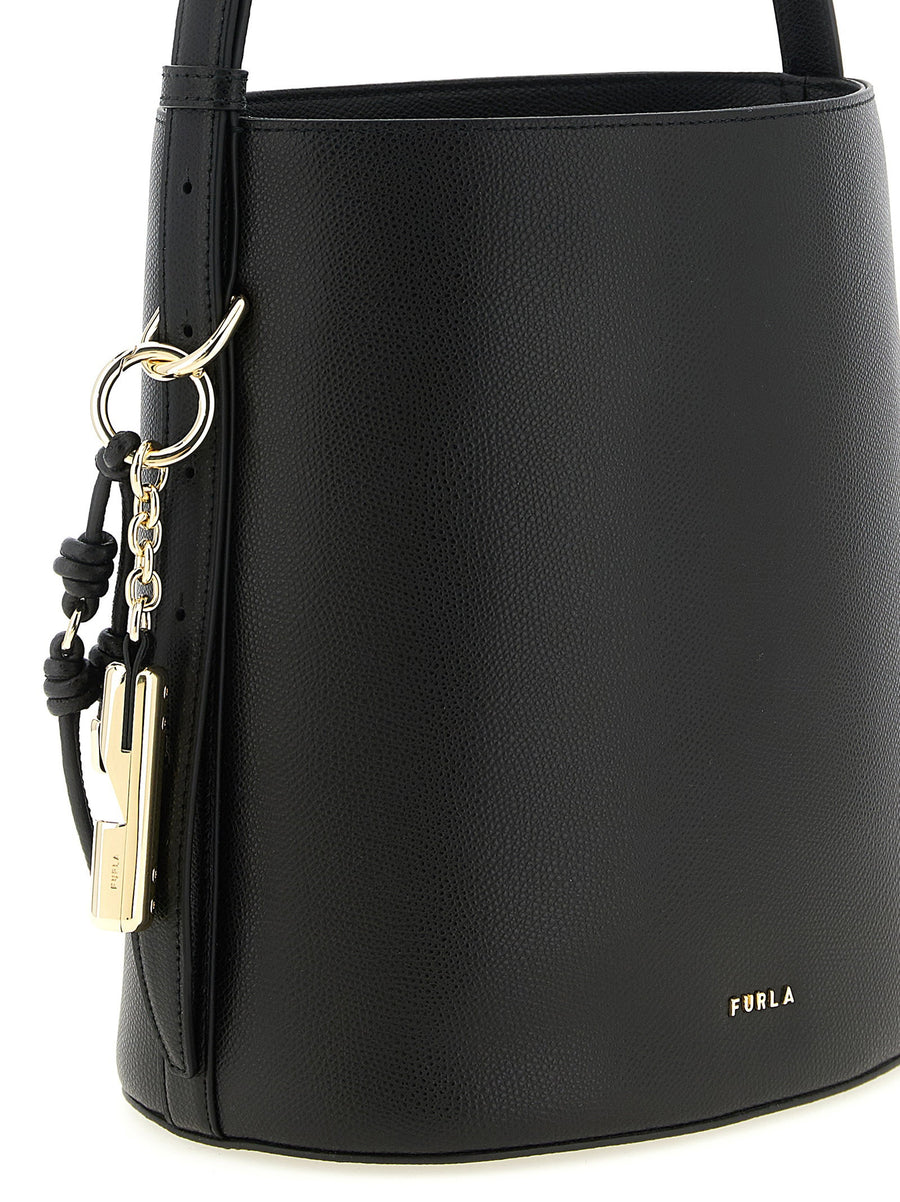Furla Roxie Small Bucket Bag Calfskin Leather Grain Finish Adjustable Strap For Women