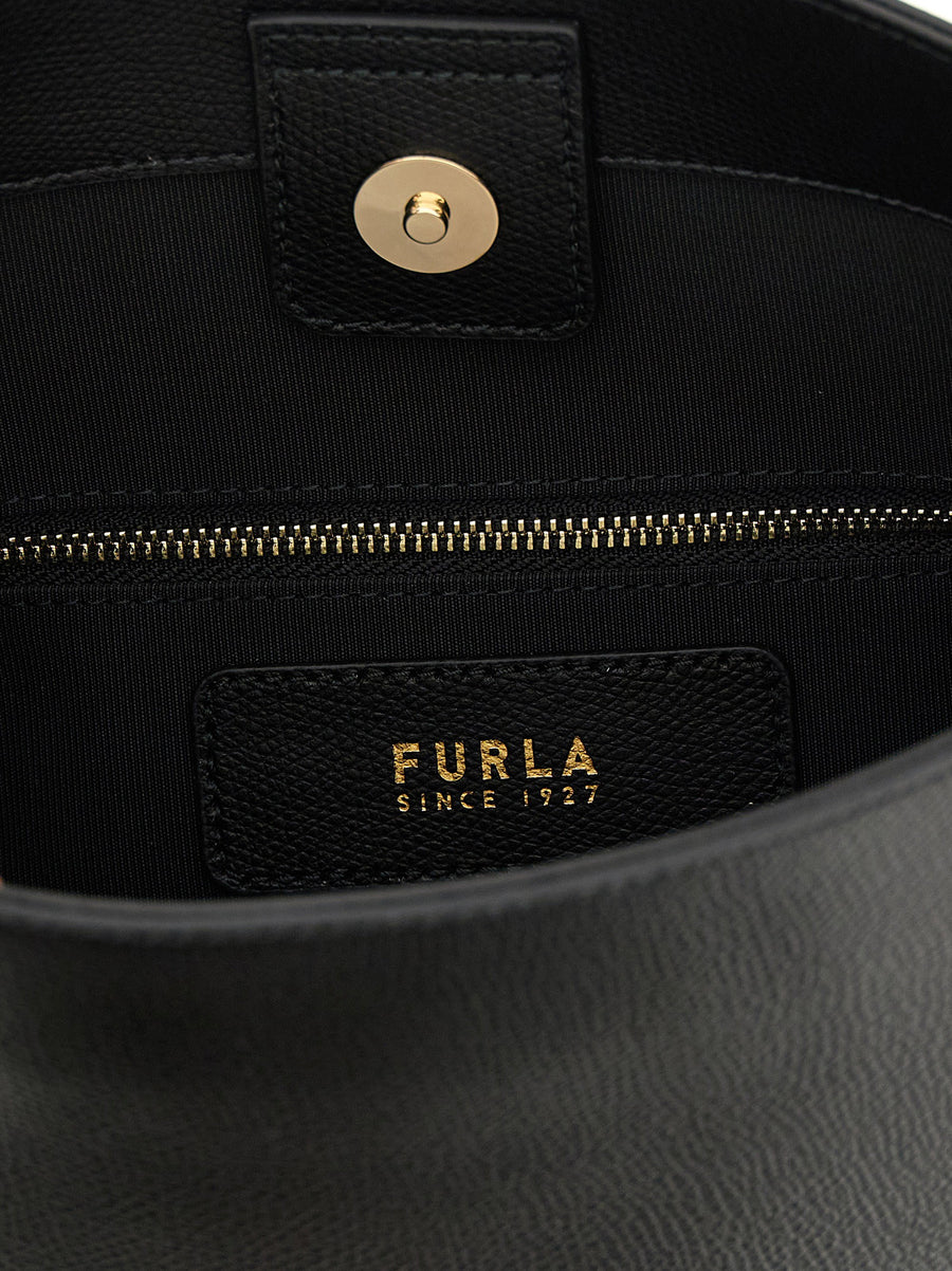 Furla Roxie Small Bucket Bag Calfskin Leather Grain Finish Adjustable Strap For Women