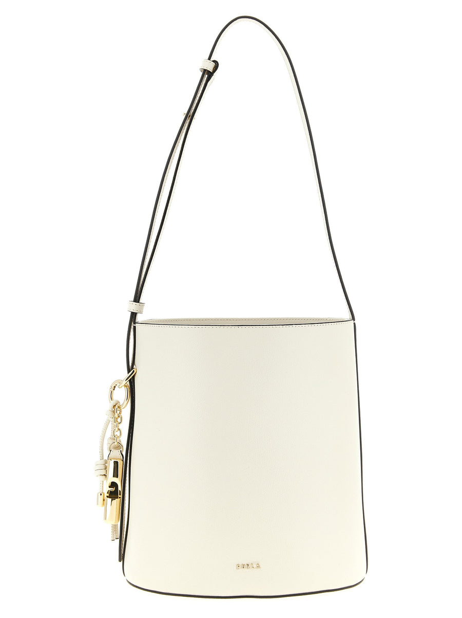 Furla Roxie Small Bucket Bag White Calfskin Leather for Women Magnetic Closure Everyday Luxury