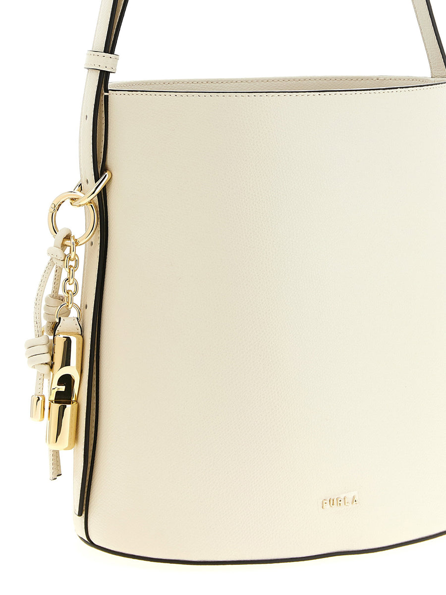 Furla Roxie Small Bucket Bag White Calfskin Leather for Women Magnetic Closure Everyday Luxury