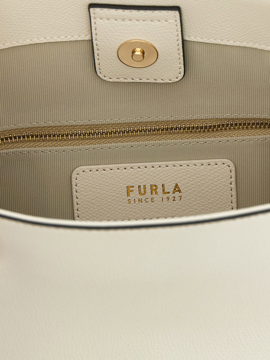 Furla Roxie Small Bucket Bag White Calfskin Leather for Women Magnetic Closure Everyday Luxury
