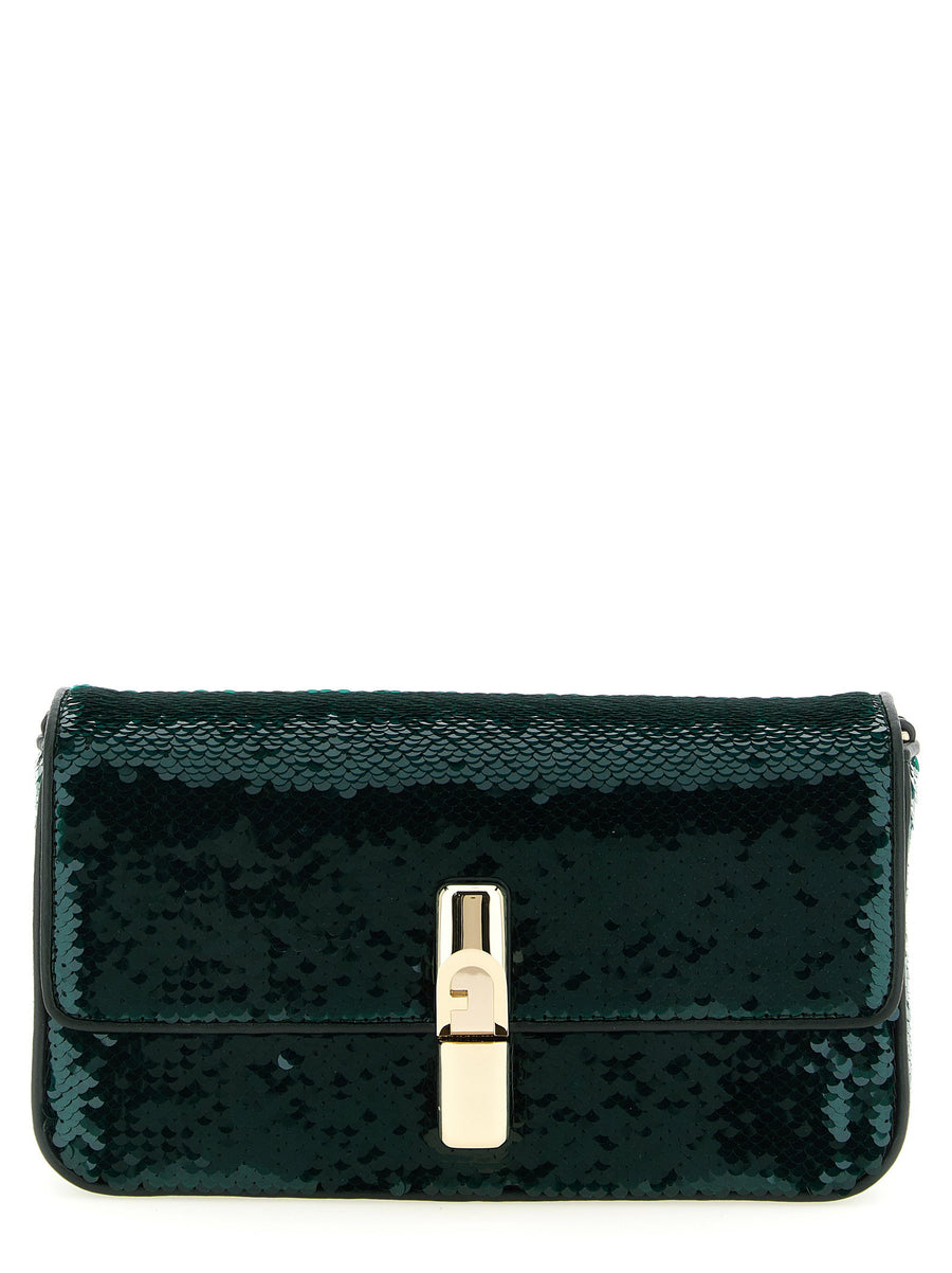 Furla Iride Green Sequined Crossbody Bag for Women with Magnetic Closure Versatile Compact Evening Accessory