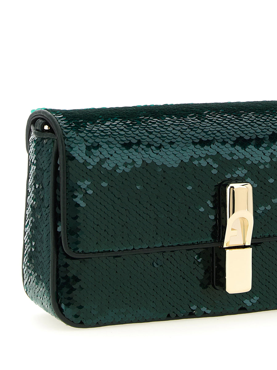 Furla Iride Green Sequined Crossbody Bag for Women with Magnetic Closure Versatile Compact Evening Accessory