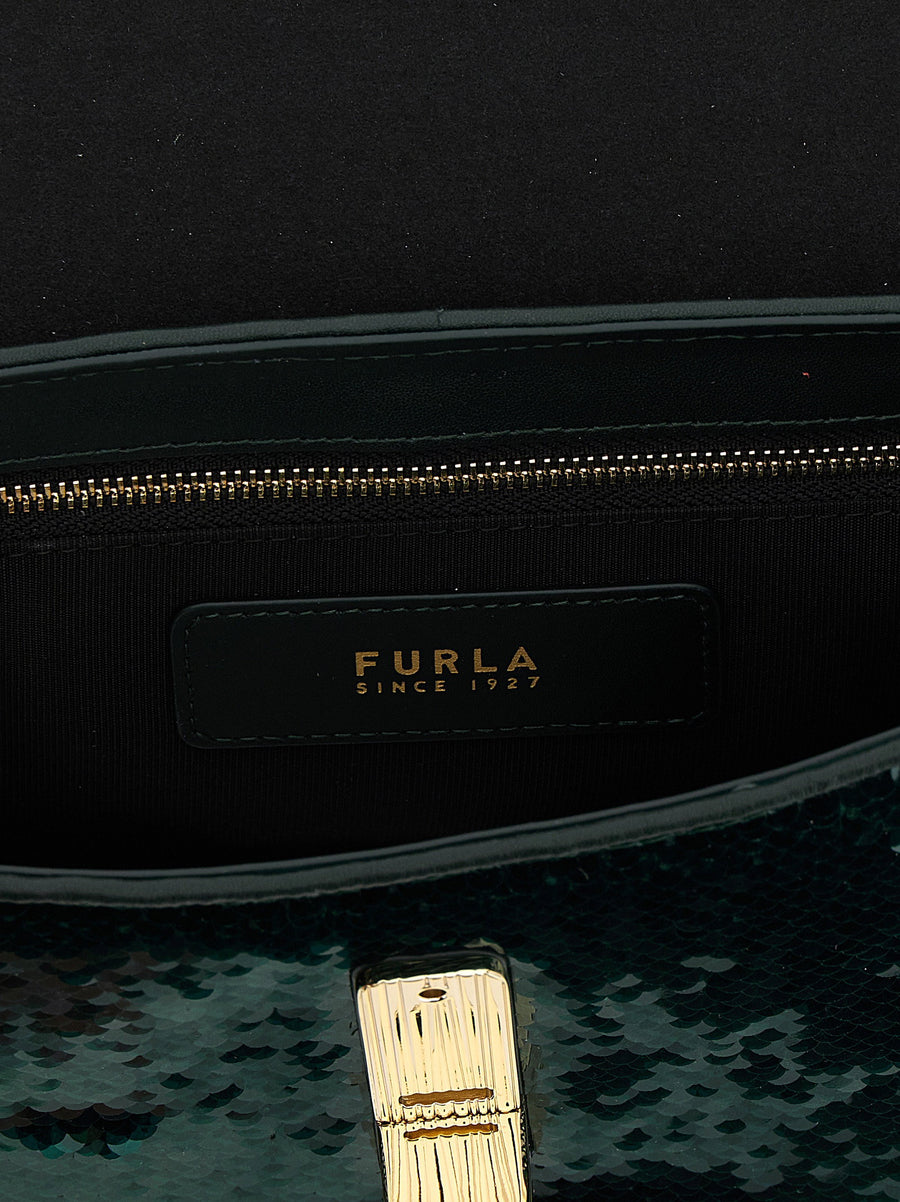 Furla Iride Green Sequined Crossbody Bag for Women with Magnetic Closure Versatile Compact Evening Accessory
