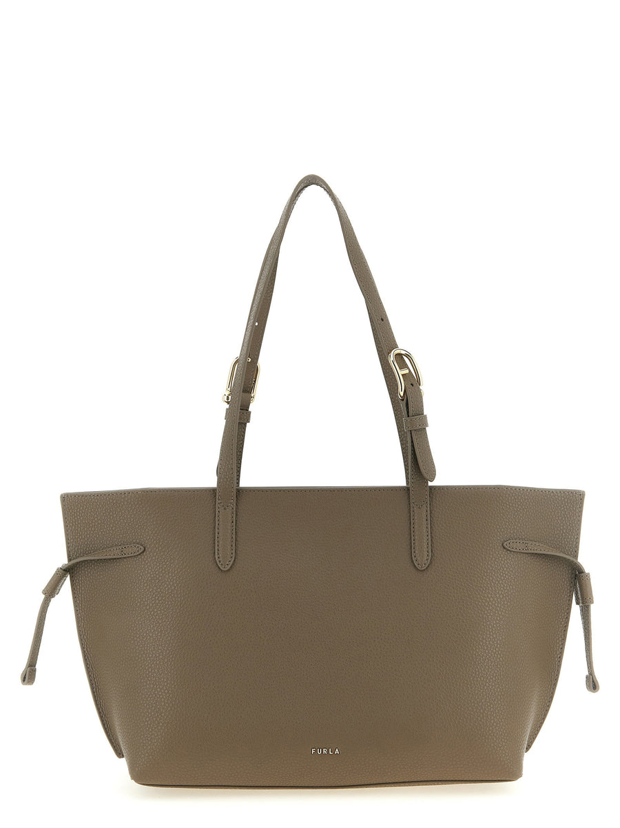 Furla Ava M Gray Calfskin Shopper Bag With Arco Buckles