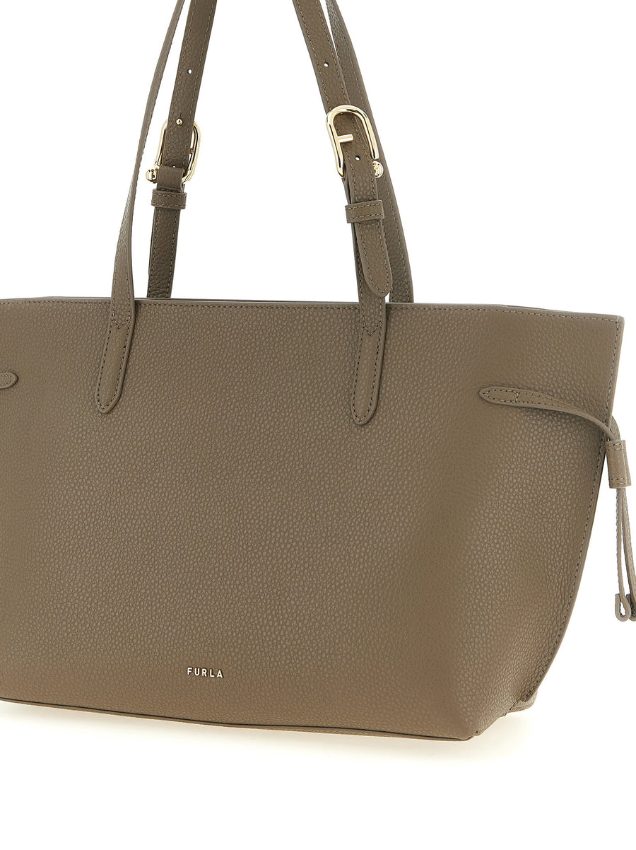 Furla Ava M Gray Calfskin Shopper Bag With Arco Buckles
