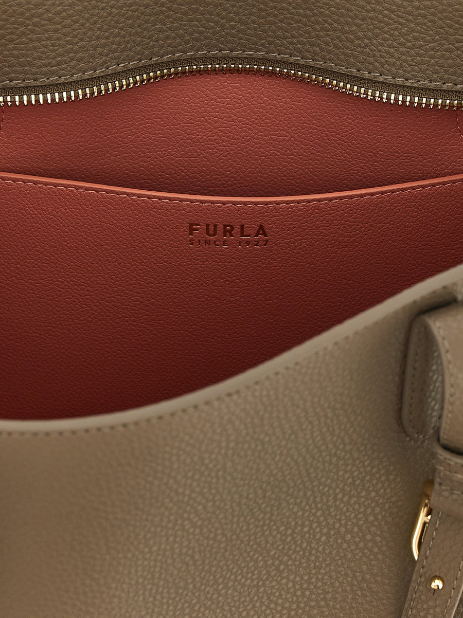 Furla Ava M Gray Calfskin Shopper Bag With Arco Buckles