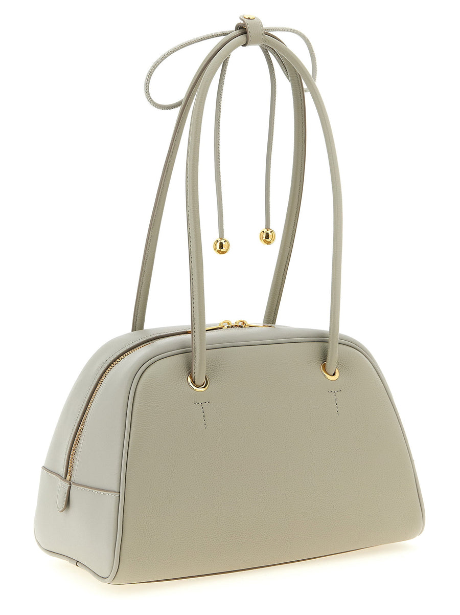 Furla Poppy M Gray Calfskin Leather Dome Handbag With Top Knot