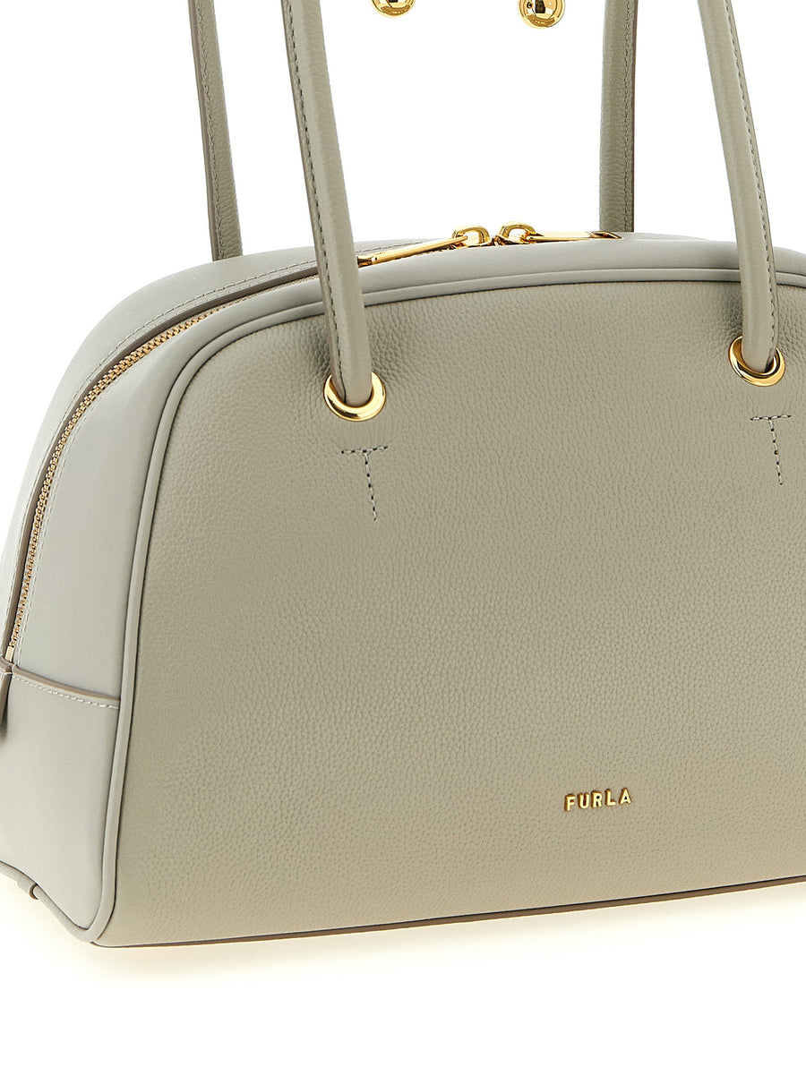 Furla Poppy M Gray Calfskin Leather Dome Handbag With Top Knot
