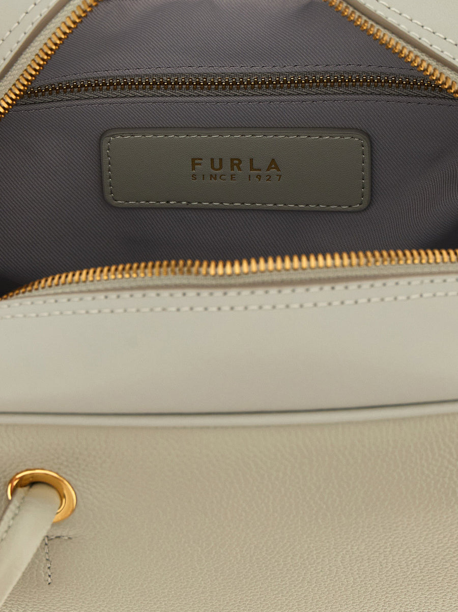 Furla Poppy M Gray Calfskin Leather Dome Handbag With Top Knot