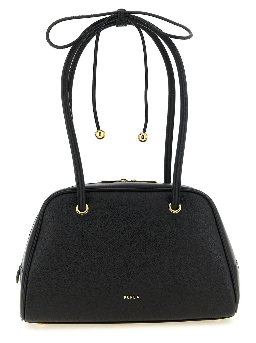 Furla Poppy M Dome Handbag Black Calfskin Leather Premium