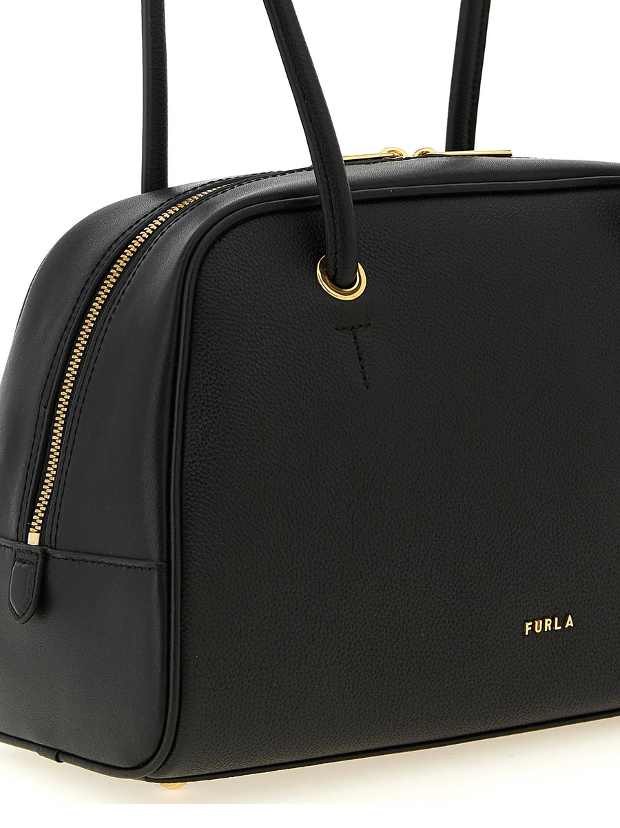 Furla Poppy M Dome Handbag Black Calfskin Leather Premium
