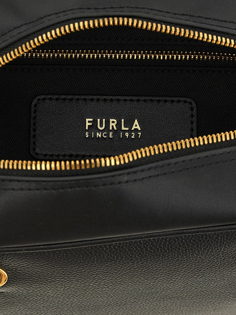 Furla Poppy M Dome Handbag Black Calfskin Leather Premium