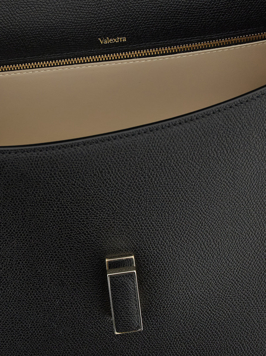 Valextra Iside Large Handbag Calfskin Leather With TurnLock Closure Flap For Modern Women