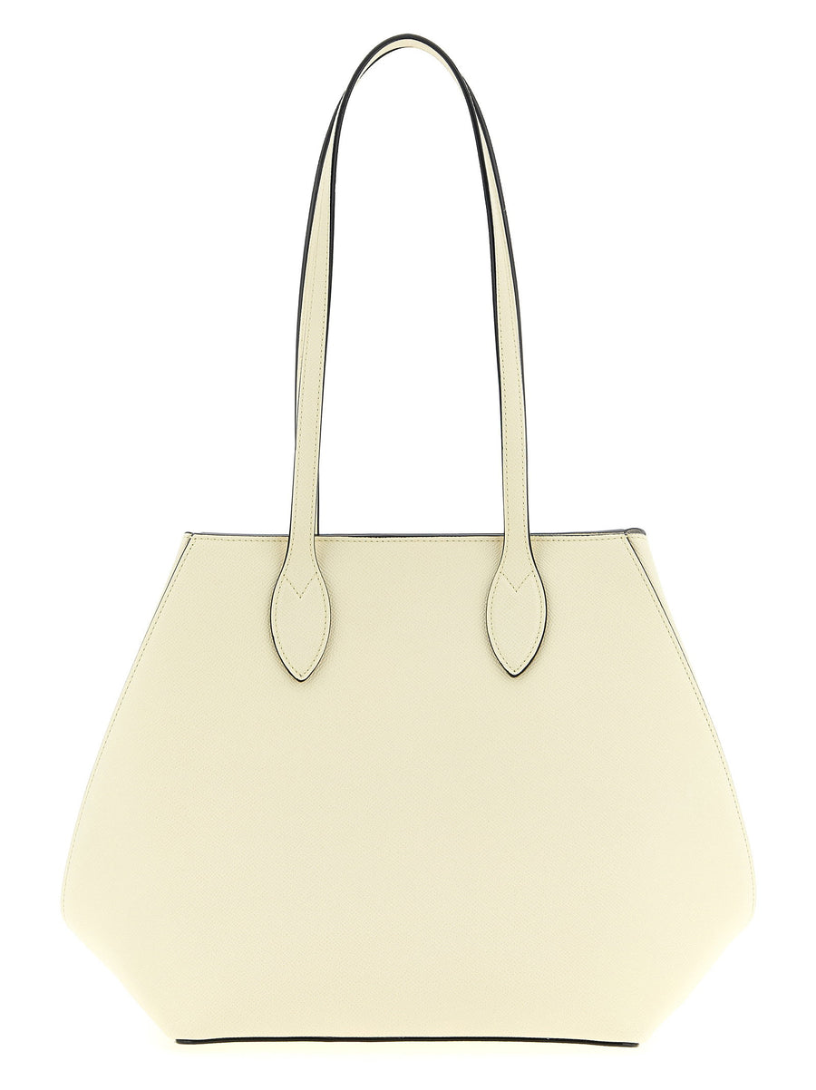 Valextra Millepunte Vivi Leather Midi Shopping Bag For Women White Calfskin Hand Painted Piping Luxury