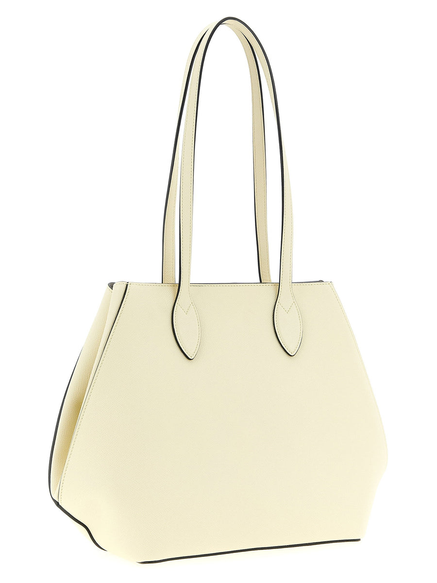 Valextra Millepunte Vivi Leather Midi Shopping Bag For Women White Calfskin Hand Painted Piping Luxury