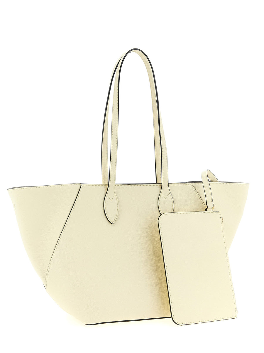Valextra Millepunte Vivi Leather Midi Shopping Bag For Women White Calfskin Hand Painted Piping Luxury