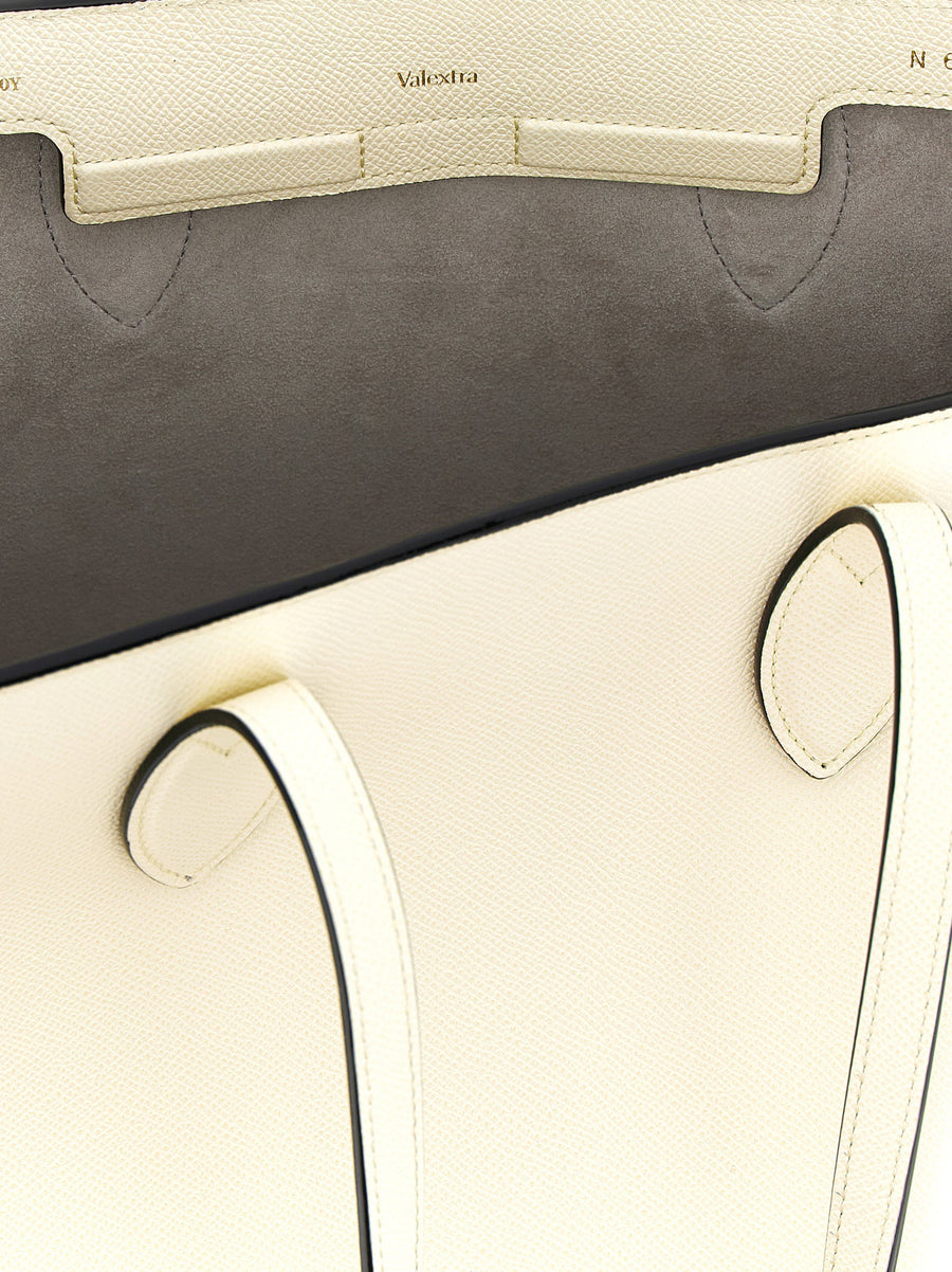 Valextra Millepunte Vivi Leather Midi Shopping Bag For Women White Calfskin Hand Painted Piping Luxury