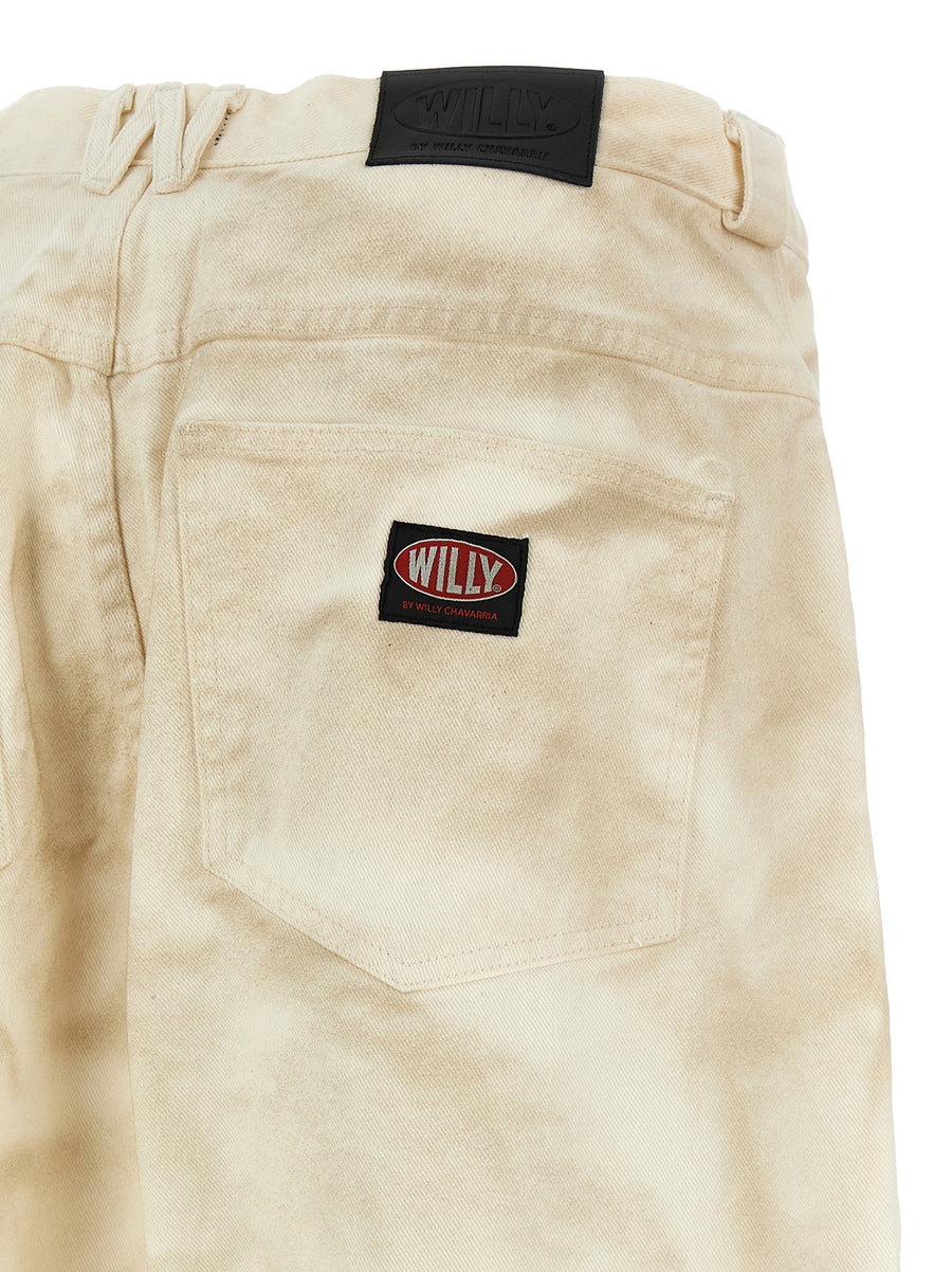 Willy Chavarria Bad Boy Jeans For Men High Waist Tapered Beige 100 Percent Cotton Denim Luxury Streetwear