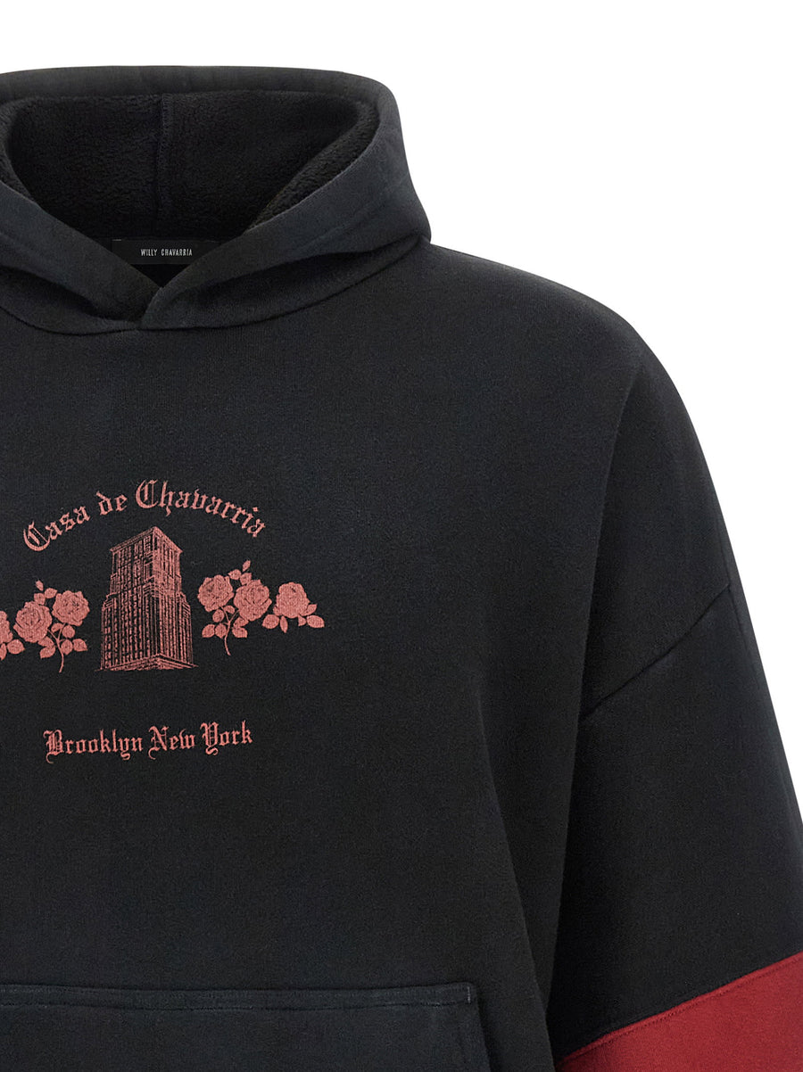 Willy Chavarria Casa De Chavarria Hoodie For Men Fleece Cotton Topwear With Bold Front Print And Kangaroo Pocket