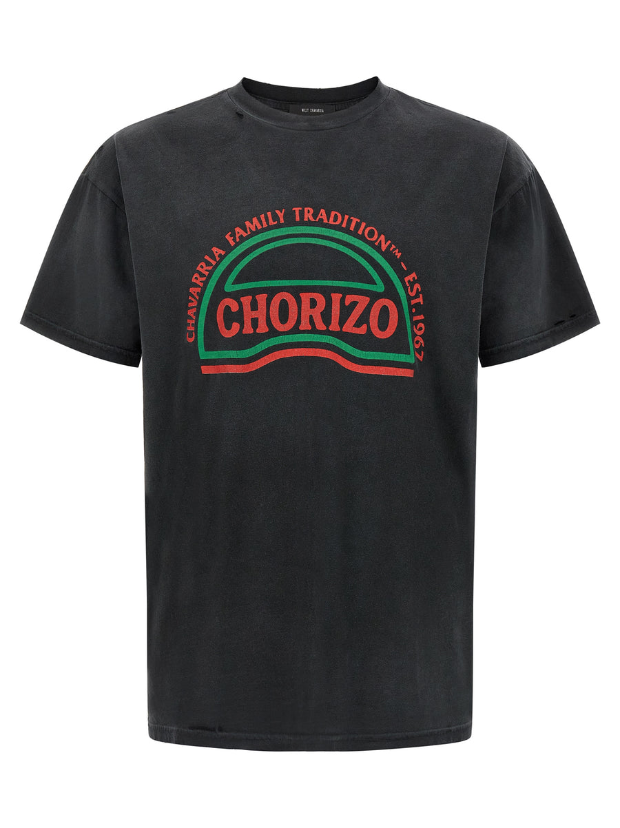 Willy Chavarria Chorizo Easy Tee for Men Black Cotton Crewneck with Relaxed Dropped Shoulder Fit Vintage Print