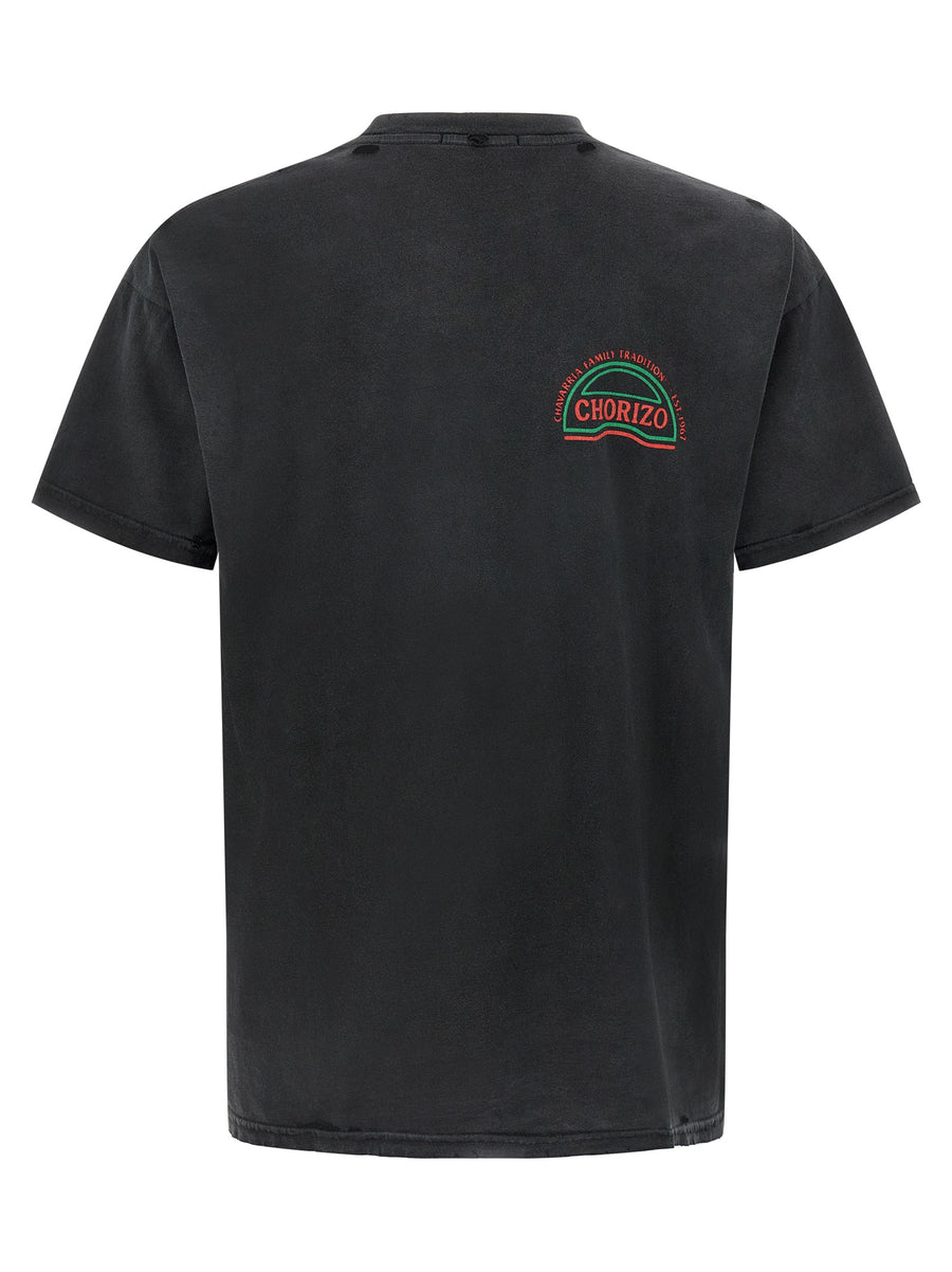 Willy Chavarria Chorizo Easy Tee for Men Black Cotton Crewneck with Relaxed Dropped Shoulder Fit Vintage Print
