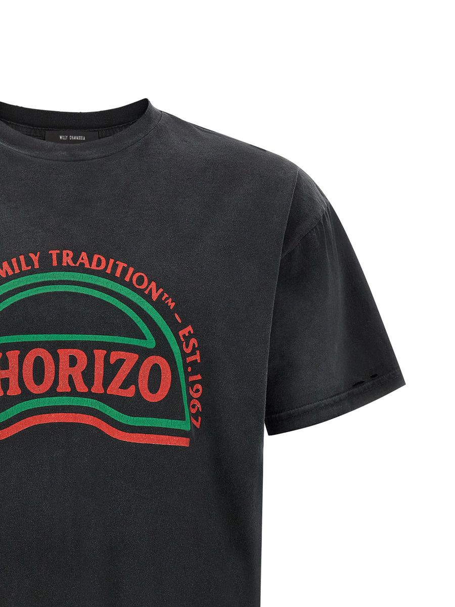 Willy Chavarria Chorizo Easy Tee for Men Black Cotton Crewneck with Relaxed Dropped Shoulder Fit Vintage Print