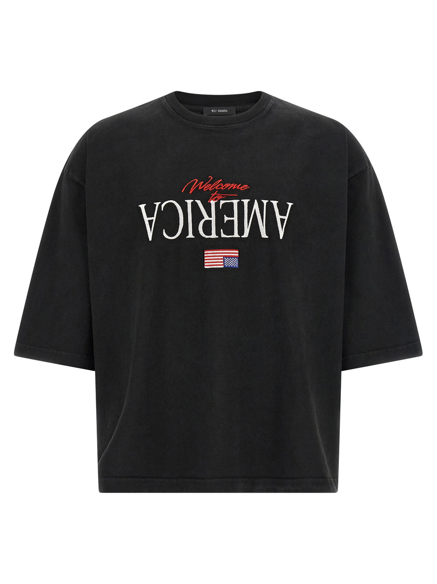 Willy Chavarria Welcome To America Buffalo Cotton T Shirt Black
