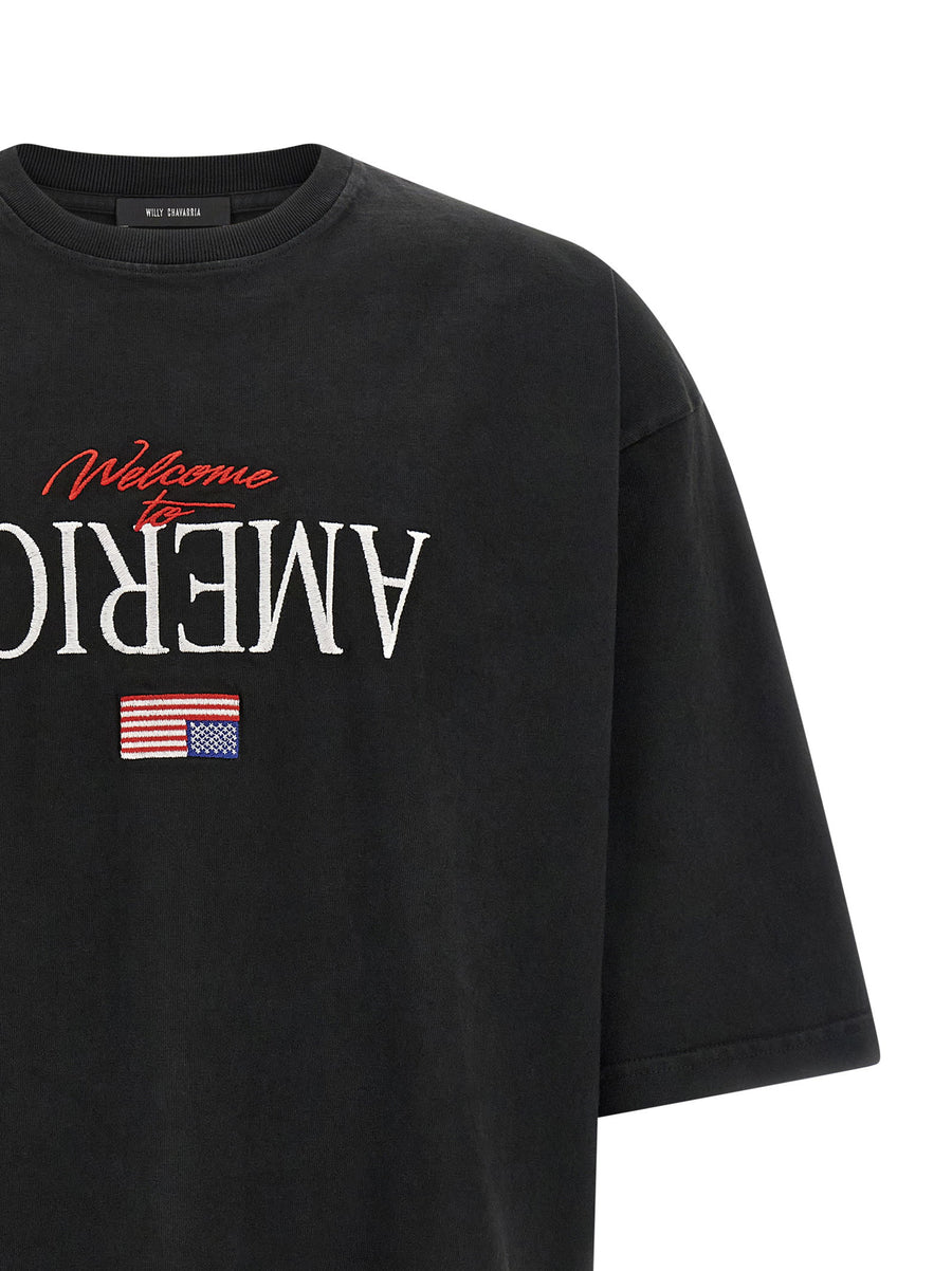 Willy Chavarria Welcome To America Buffalo Cotton T Shirt Black
