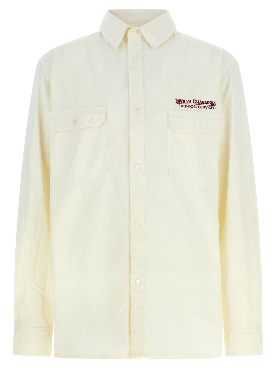 Willy Chavarria Corcoran Shirt for Men Premium Cotton Gabardine Workwear With Logo Embroidery Front Button Closure