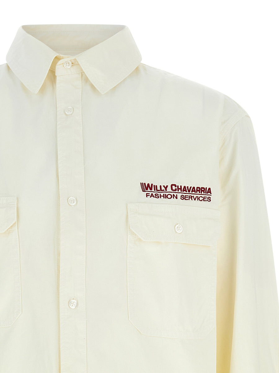 Willy Chavarria Corcoran Shirt for Men Premium Cotton Gabardine Workwear With Logo Embroidery Front Button Closure