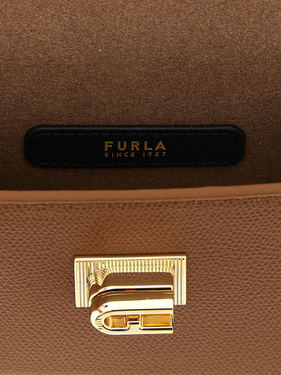 Furla 1927 Mini Crossbody Bag Brown Calfskin Leather Turn Lock