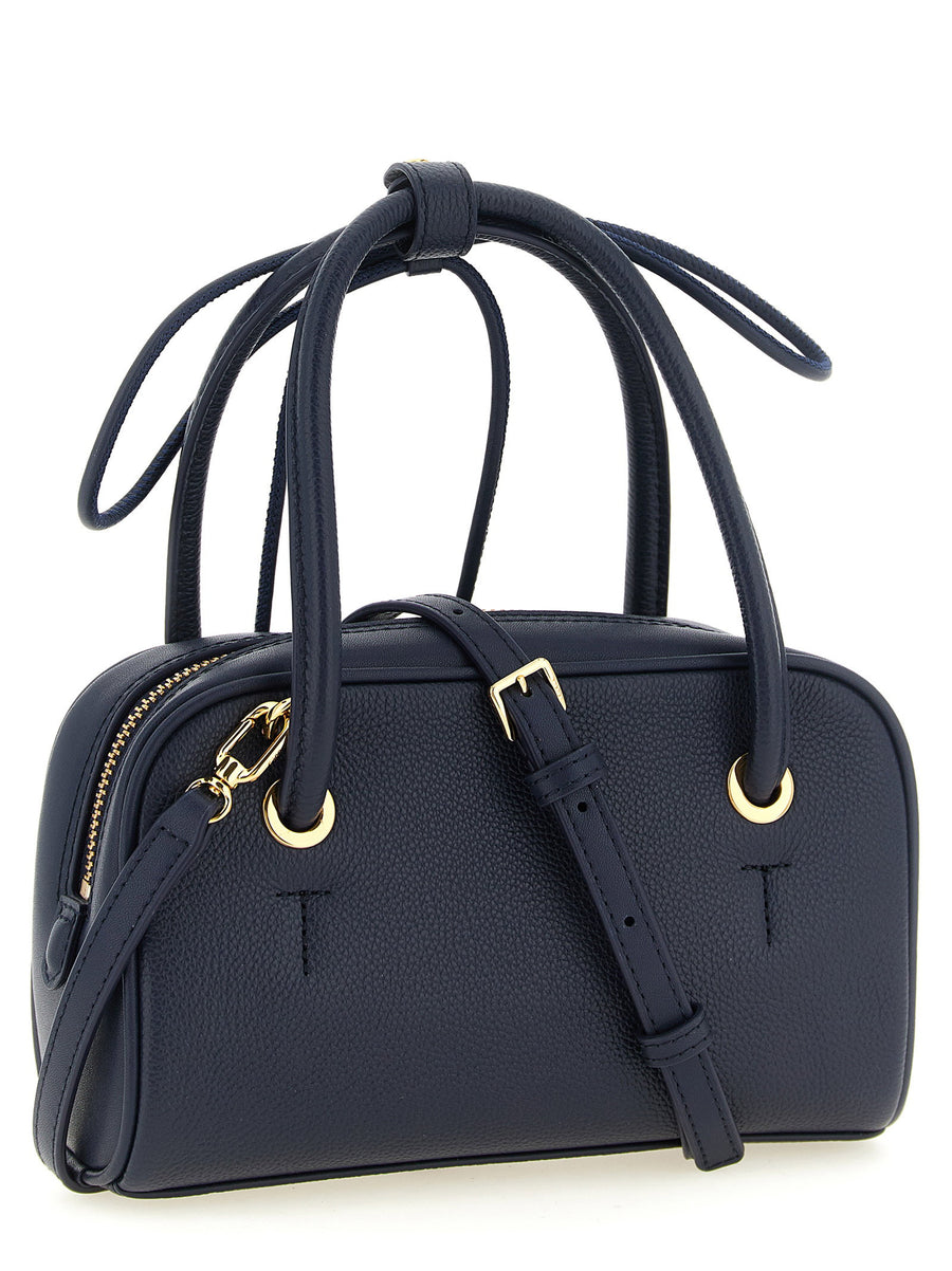 Furla Poppy S Navy Blue Calfskin Leather Handbag Gold Hardware