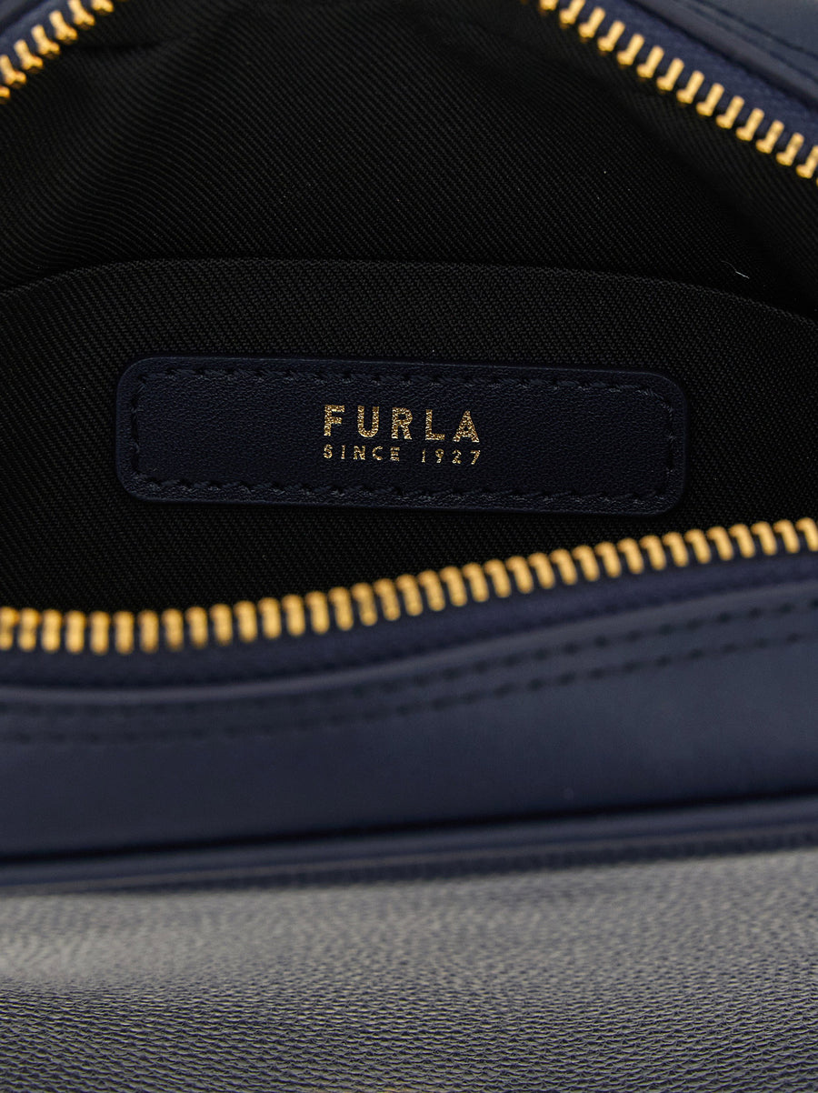 Furla Poppy S Navy Blue Calfskin Leather Handbag Gold Hardware