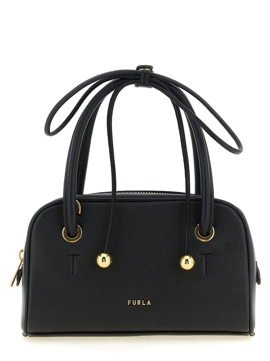 Furla Poppy S Black Calfskin Leather Handbag With Knot Handles