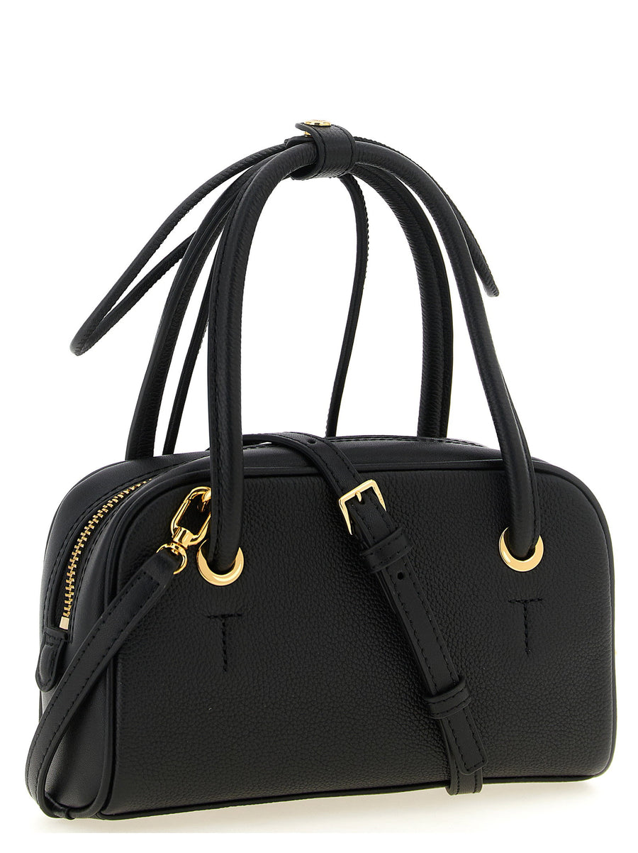 Furla Poppy S Black Calfskin Leather Handbag With Knot Handles