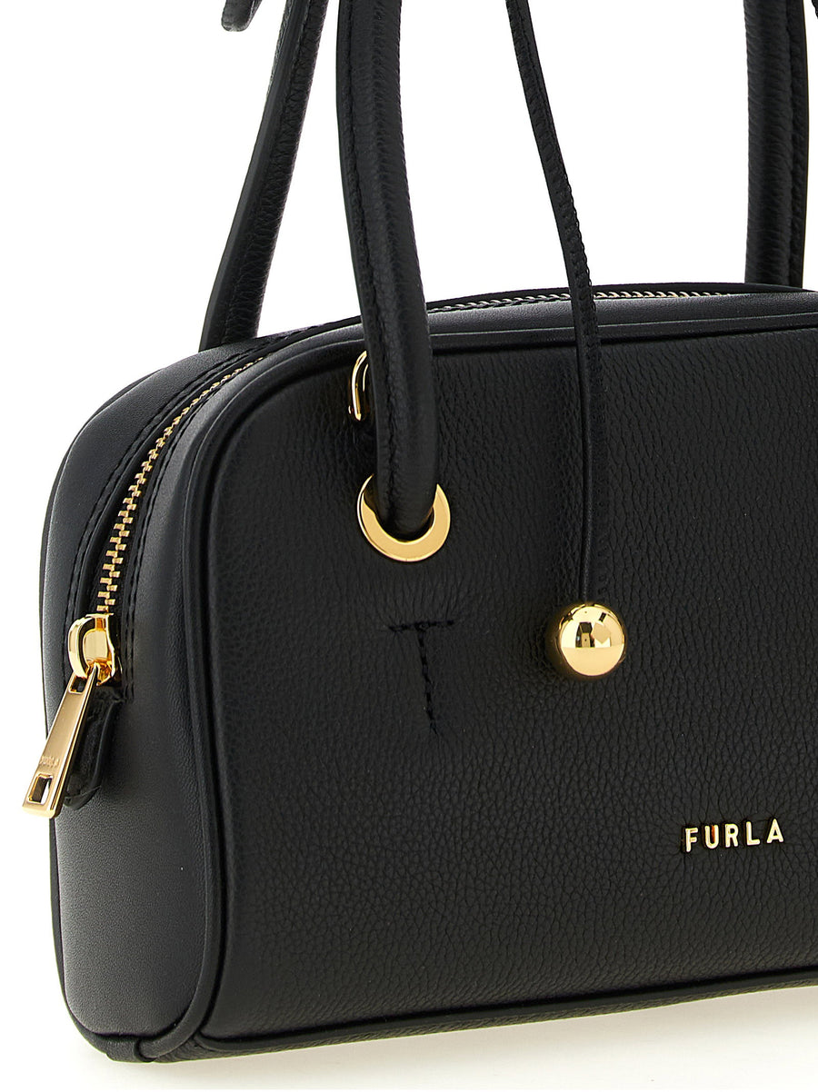 Furla Poppy S Black Calfskin Leather Handbag With Knot Handles