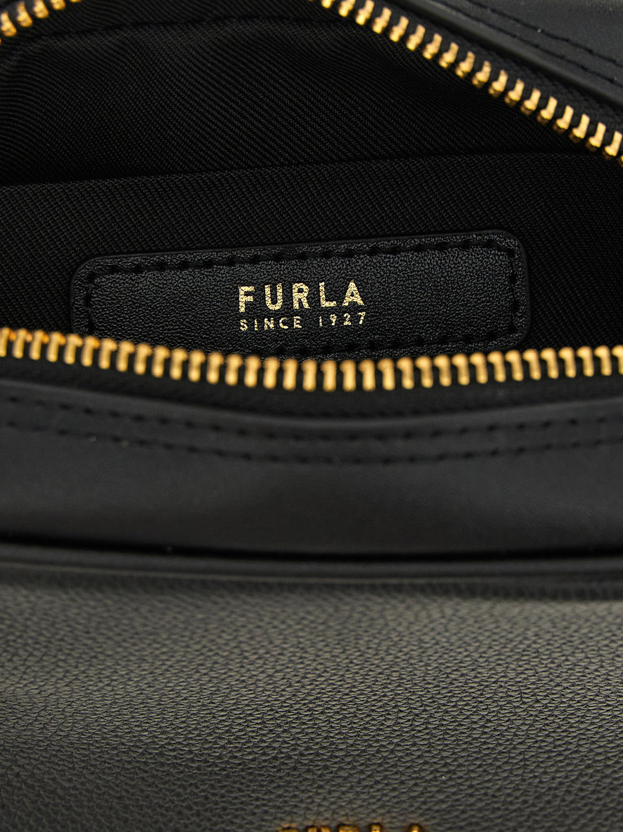 Furla Poppy S Black Calfskin Leather Handbag With Knot Handles