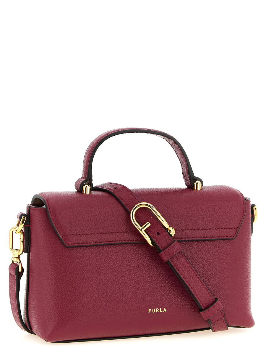 Furla Moonlight Mignon Handbag Hammered Calfskin Leather Red