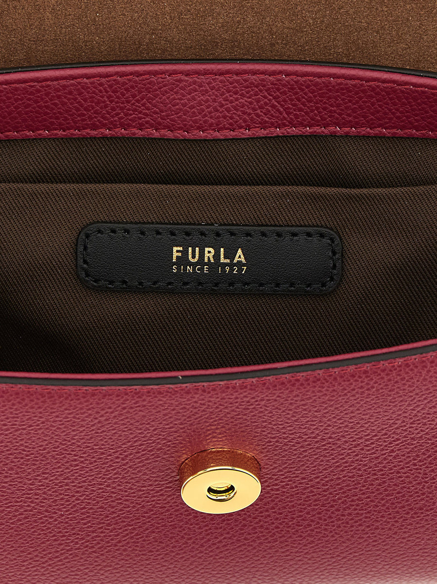 Furla Moonlight Mignon Handbag Hammered Calfskin Leather Red